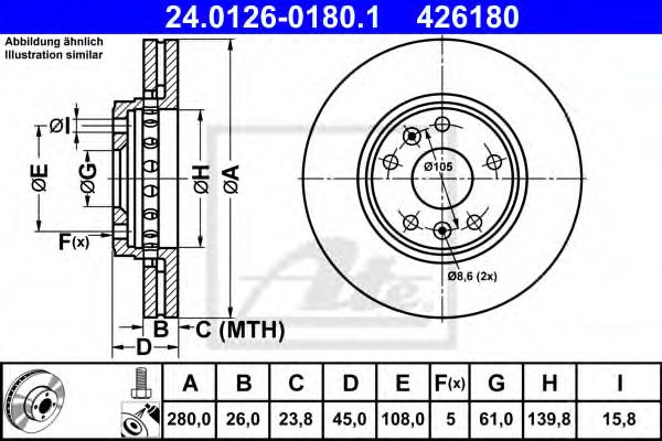 ATE - 24.0126-0180.1 - Тормозной диск (Тормозная система)