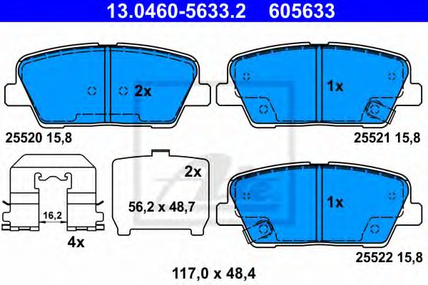 ATE - 13.0460-5633.2 - Комплект тормозных колодок, дисковый тормоз (Тормозная система)