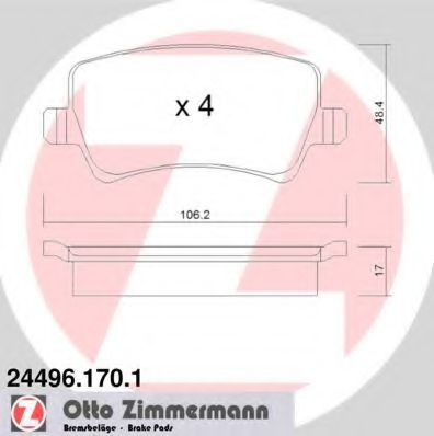 ZIMMERMANN - 24496.170.1 - Комплект тормозных колодок, дисковый тормоз (Тормозная система)