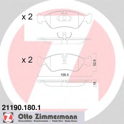 ZIMMERMANN - 21190.180.1 - Комплект тормозных колодок, дисковый тормоз (Тормозная система)