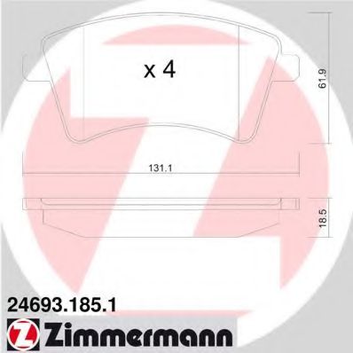 ZIMMERMANN - 24693.185.1 - Комплект тормозных колодок, дисковый тормоз (Тормозная система)