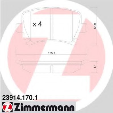 ZIMMERMANN - 23914.170.1 - Комплект тормозных колодок, дисковый тормоз (Тормозная система)