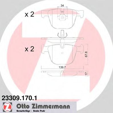 ZIMMERMANN - 23309.170.1 - Комплект тормозных колодок, дисковый тормоз (Тормозная система)