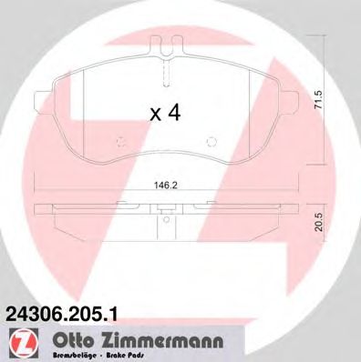 ZIMMERMANN - 24306.205.1 - Комплект тормозных колодок, дисковый тормоз (Тормозная система)