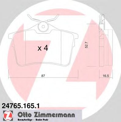 ZIMMERMANN - 24765.165.1 - Комплект тормозных колодок, дисковый тормоз (Тормозная система)