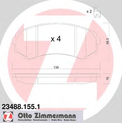 ZIMMERMANN - 23488.155.1 - Комплект тормозных колодок, дисковый тормоз (Тормозная система)