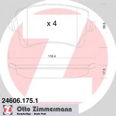 ZIMMERMANN - 24606.175.1 - Комплект тормозных колодок, дисковый тормоз (Тормозная система)