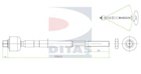 DITAS - A2-5398 - Осевой шарнир, рулевая тяга (Рулевое управление)