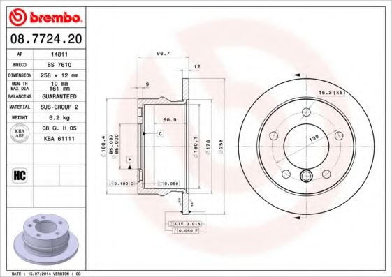 BREMBO - 08.7724.20 - Тормозной диск (Тормозная система)