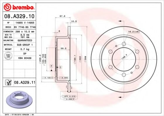 BREMBO - 08.A329.11 - Тормозной диск (Тормозная система)