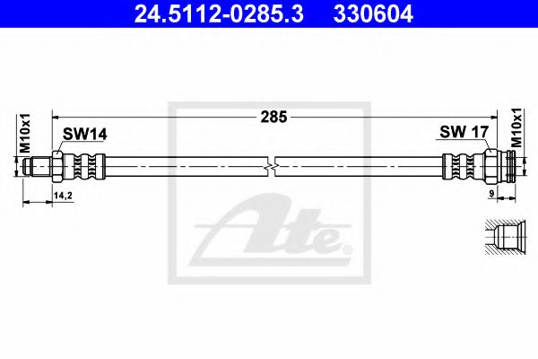 ATE - 24.5112-0285.3 - Тормозной шланг (Тормозная система)