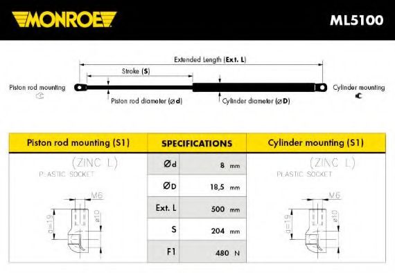 MONROE - ML5100 - Газовая пружина, крышка багажник (Кузов)