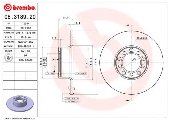 BREMBO - 08.3189.20 - Тормозной диск (Тормозная система)