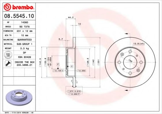 BREMBO - 08.5545.10 - Тормозной диск (Тормозная система)