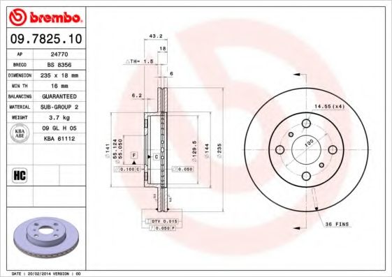 BREMBO - 09.7825.10 - Тормозной диск (Тормозная система)