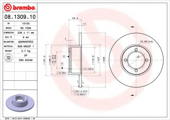 BRECO - BS 7009 - Тормозной диск (Тормозная система)