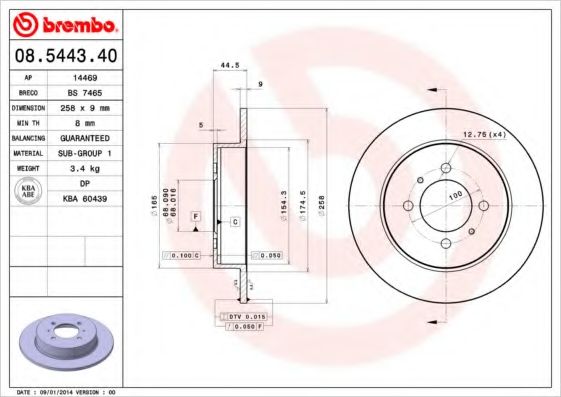 BREMBO - 08.5443.40 - Тормозной диск (Тормозная система)