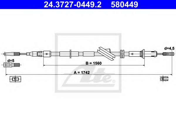 ATE - 24.3727-0449.2 - Трос, стояночная тормозная система (Тормозная система)