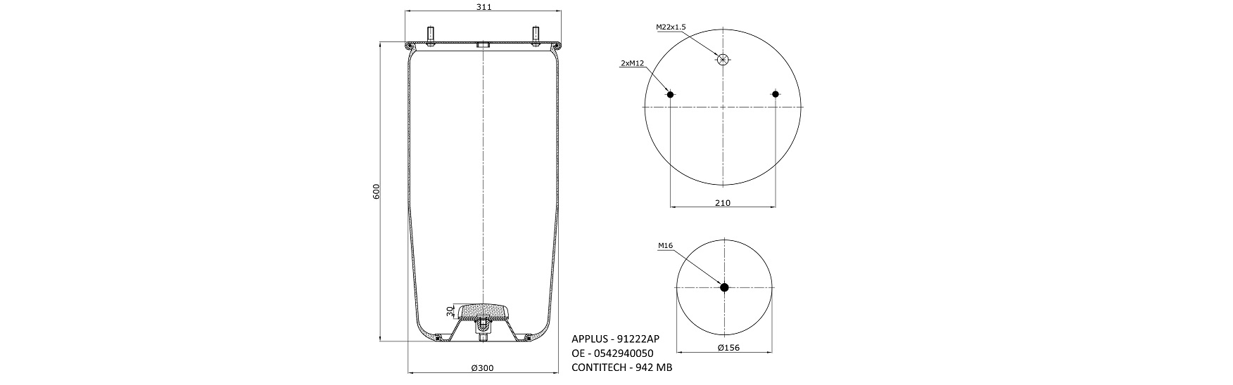 APLUS - 91222AP - Пневморесора 942MB (без стакана), лiв/прав