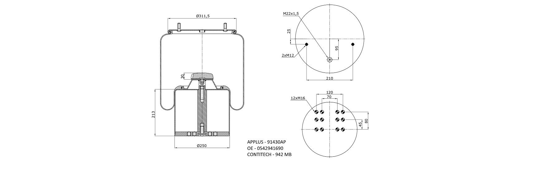 APLUS - 91430AP - Пневморесора, лiв/прав