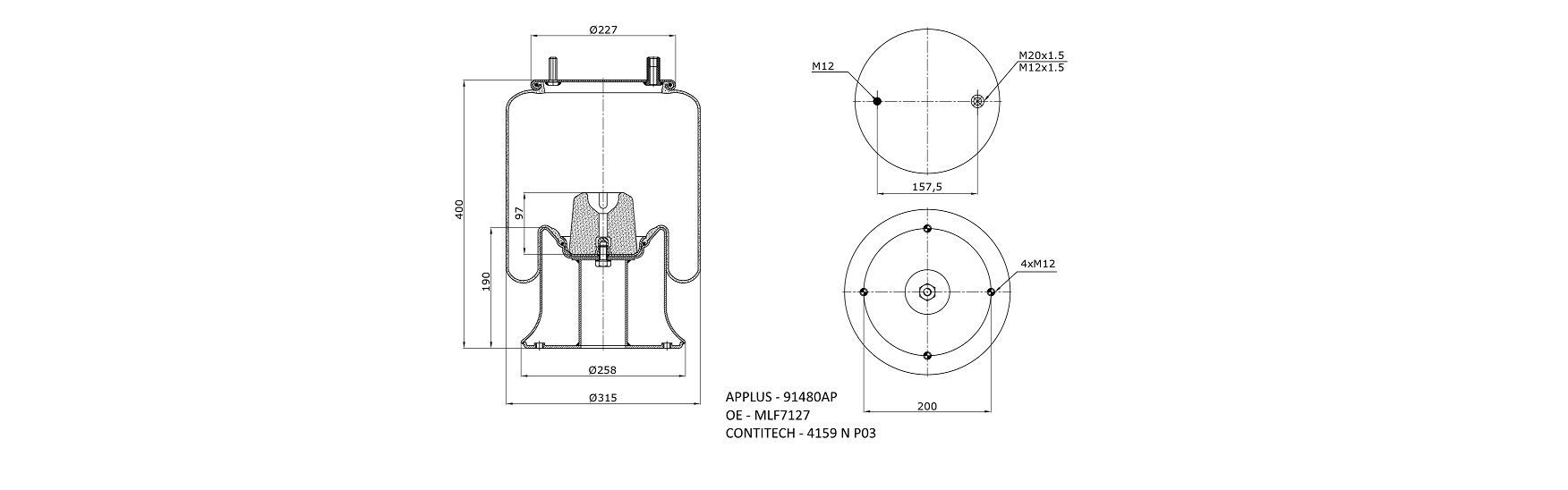APLUS - 91480AP - Пневморесора 4159NP03 (в зборі метал.стакан)