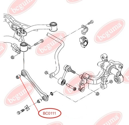 BCGUMA - BC0111 - Сайлентблок реактивної тяги зад. лів./прав. AUDI A3, Q3; SEAT ALTEA, ALTEA XL, LEON, TOLEDO III; SKODA OCTAVIA II, SUPERB II; VW CC B7, EOS, GOLF PLUS V, GOLF V, GOLF VI, JETTA III 1.2-3.6 02.03-