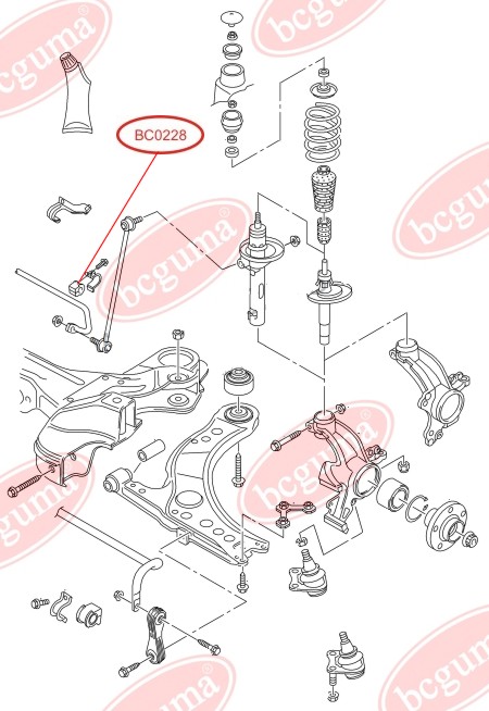 BCGUMA - BC0228 - Втулка стабілізатора перед. Audi A3 1.8 96-03 / Skoda Octavia 1.8 96-10 /  VW Golf 1.8 98-05