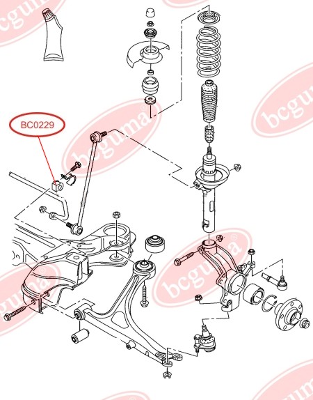 BCGUMA - BC0229 - (Ø 21mm)(з буртиком) Втулка серед.стабілізатора перед. VW Bora, Golf IV, New Beetle 1.4-3.2 08.97-