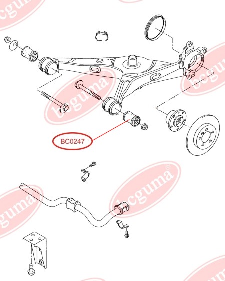 BCGUMA - BC0247 - Сайлентблок зовн. важеля зад. VW T5 1.9, 2.5 TDI 03-