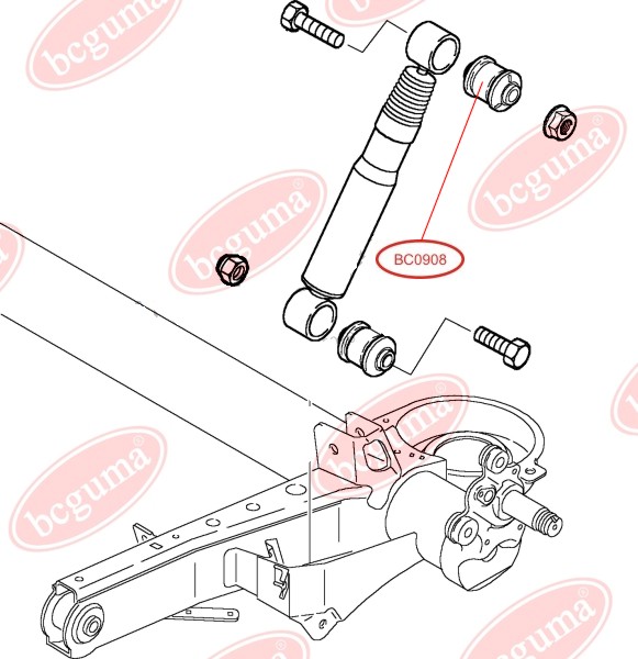 BCGUMA - BC0908 - Втулка задн.амортизатора верх. Citroen Evasion 94-02, Jumpy 95- /Fiat Scudo 95-06, Ulysse 94-02 /Peugeot 806 94-02, Expert 96-