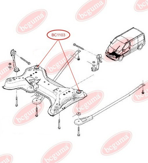 BCGUMA - BC1103 - С/блок зад. підрамника перед. (52,7х17х78,5) Renault Trafic 2/Opel Vivaro