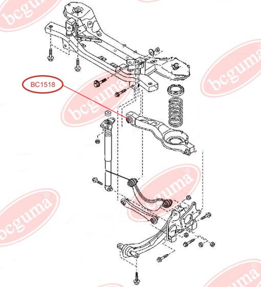 BCGUMA - BC1518 - С/блок задн. нижн. поперечн. важеля під пружину внутр. Mazda 3 04- /Ford Focus 05-08, Kuga 08-