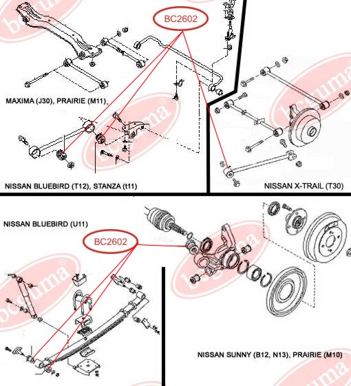 BCGUMA - BC2602 - Ø 12mm С/блок зад.поздовжньої тяги Nissan X-Trail 01-/Primera 01-