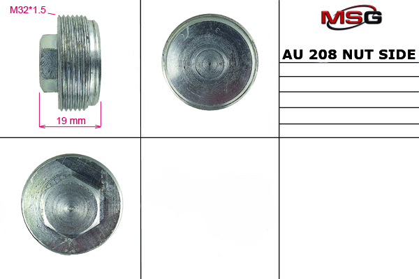 MSG - AU208NUTS - Гайка бокового підтиску AUDI A2 (8Z0) 00-05;SEAT CORDOBA (6L2) 02-09;SKODA FABIA (6Y2) 00