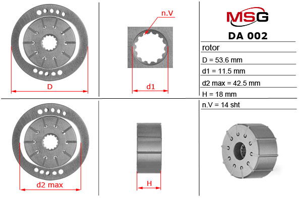 MSG - DA 002ROTOR - Ротор, статор і пластина ГПК Alfa Romeo 145, Alfa Romeo 146, Chevrolet Aveo, Chevrolet Captiva, Chevrolet Kalos, Chevrolet Lacett
