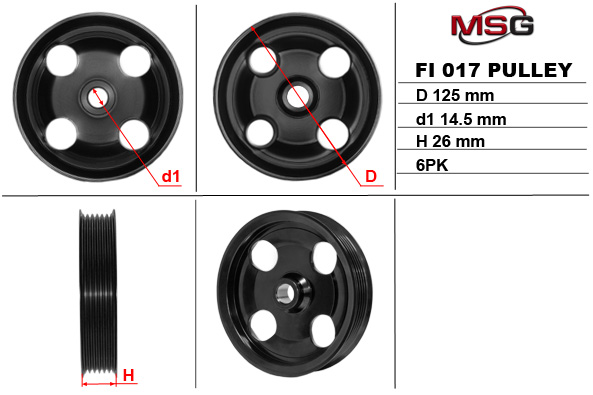 MSG - FI017PUL - Шкив насоса CITROEN JUMPY 95-07, FIAT Scudo 95-04, PEUGEOT 406 95-04, PEUGEOT 806 94-02