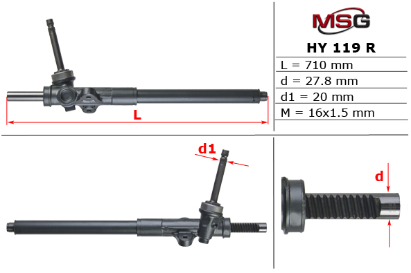 MSG - HY 119R - Рейка кермова з е/п HYUNDAI i35 2013-; KIA SPORTAGE 2013-