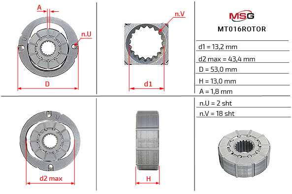 MSG - MT016ROTOR - Ротор, статор и пластины насоса ГУР MITSUBISHI,SUZUKI MSG - MT016ROTOR - Ротор, статор и пластины насоса ГУР MITSUBISHI,SUZUKI