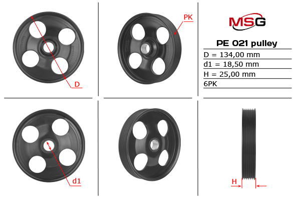 MSG - PE021PUL - Шкив насоса PEUGE 206 1999-2005,CITROEN BERLINGO 1996-2001