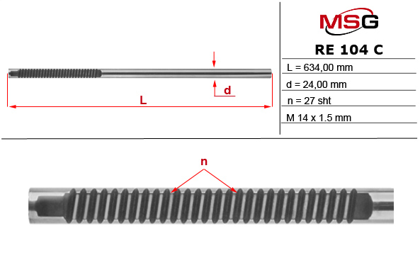 MSG - RE104C - Шток рулевой рейки без ГУР RENAULT SCENIC II (JM0/1_) 04-, KANGOO (KW0/1_) 08-,MEGANE II 03- MSG - RE104C - Шток рулевой рейки без ГУР RENAULT SCENIC II (JM0/1_) 04-, KANGOO (KW0/1_) 08-,MEGANE II 03-