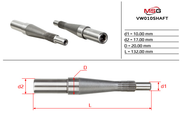 MSG - VW010SHAFT - Вал насоса ГУР VW MULTIVAN V 2003-2009,TRANSPORTER V 2003-2009
