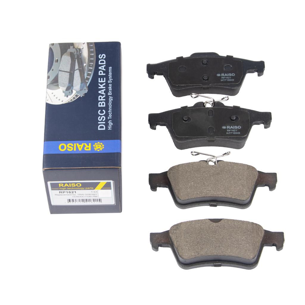 RAISO - RP1621 - Гальмівні колодки дискові зад. Focus/Transit/Tourneo/Grand Tourneo Connect/C-Max/Kuga/Grand C-Max/V40/C70/C30/V50/S40/C5/5/3/Premacy/XJ Serie/XF/XK Serie/Laguna/9-3/GT/Vectra/Signum/BLS/Vectra/Signum/Vectra (02-17)