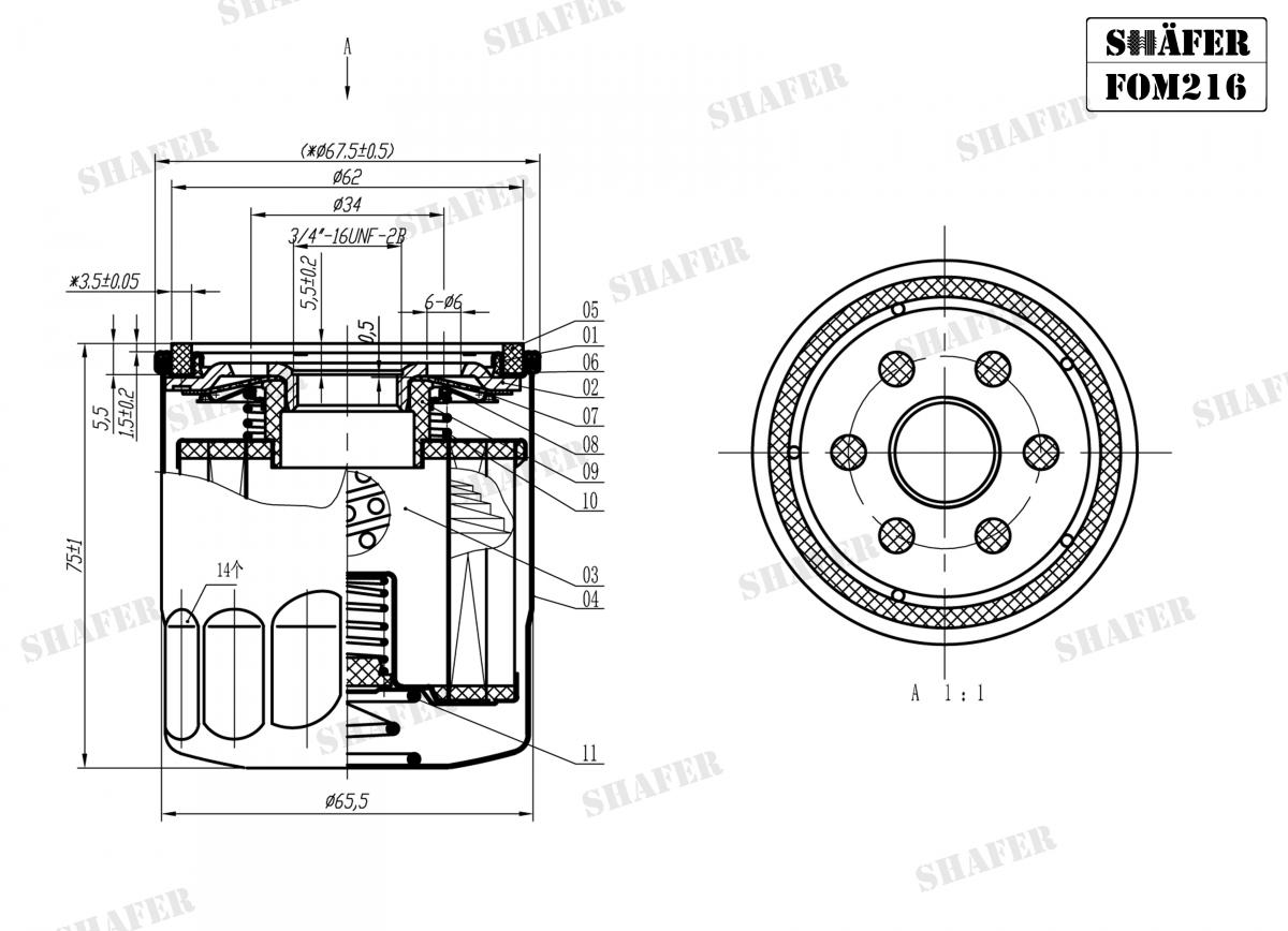 SHAFER - FOM216 - Фільтр масляний Toyota Avensis, Camry, Carina, Corolla, Yaris 1.0/1.3/1.5/1.6 16V 03-/Geely CK,MK