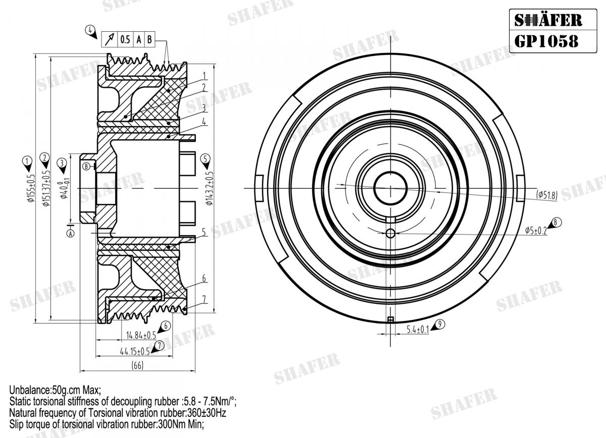 SHAFER - GP1058 - Шків демферний коленвала BMW M47/B20 E46/E39 2.0D 00->