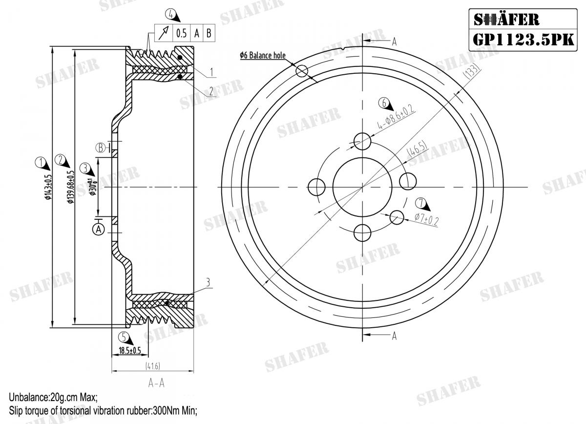 SHAFER - GP1123.5PK - Шків колінвала Audi/Skoda/VW  1.9TDI/2.0TDI