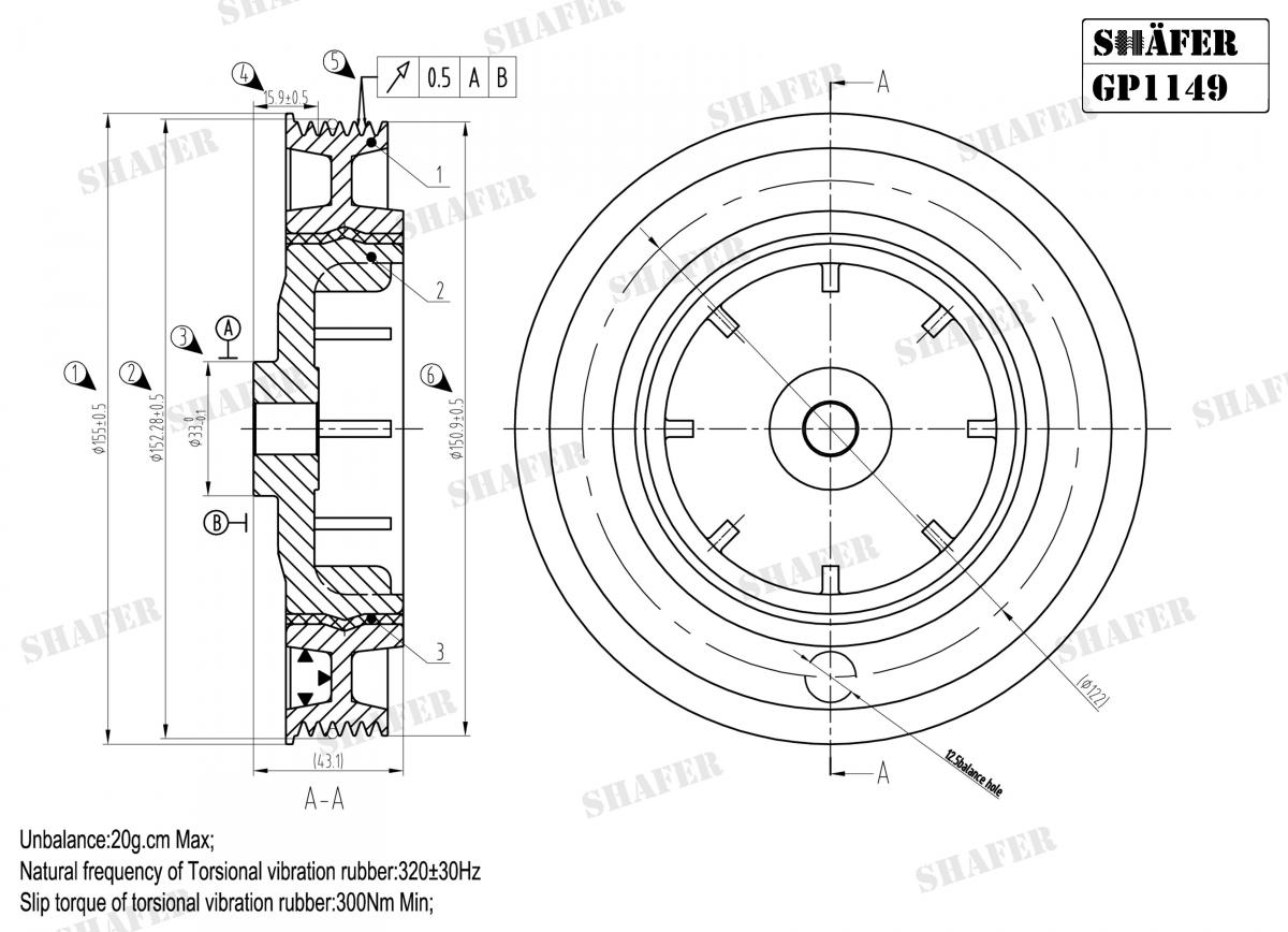 SHAFER - GP1149 - Шків колінвала (6PK) Renault Trafic, Laguna, Master 1.9 dCi 99-