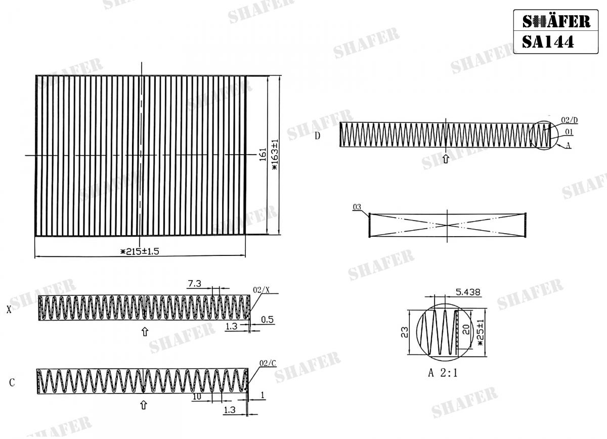 SHAFER - SA144 - Фільтр салону Fiat Idea/Punto/Doblo 07/99-/ Lancia Musa/Ypsilon 06/03- (165*25*215)