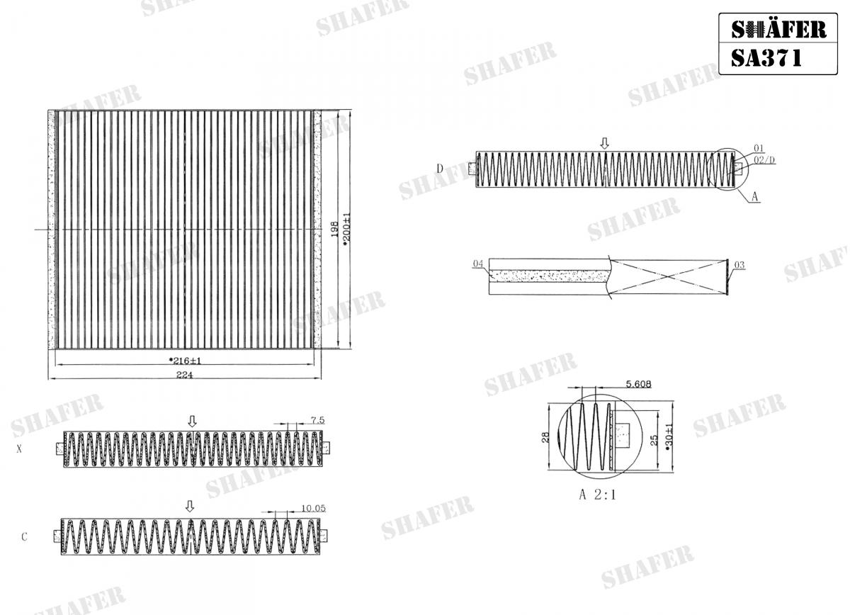 SHAFER - SA371 - Фільтр салону Nissan X-trail T30 2,0/2,2/2,5 2001- /Subaru Forester 02- /Nissan Murano 03-