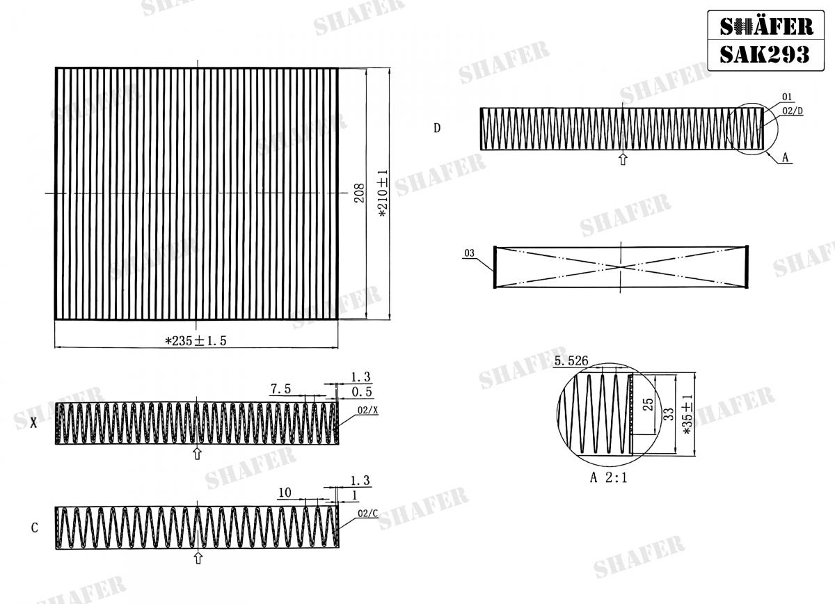 SHAFER - SAK293 - Фільтр салона вугільний Volvo S40/V50 04-; Ford Focus II 04- (20