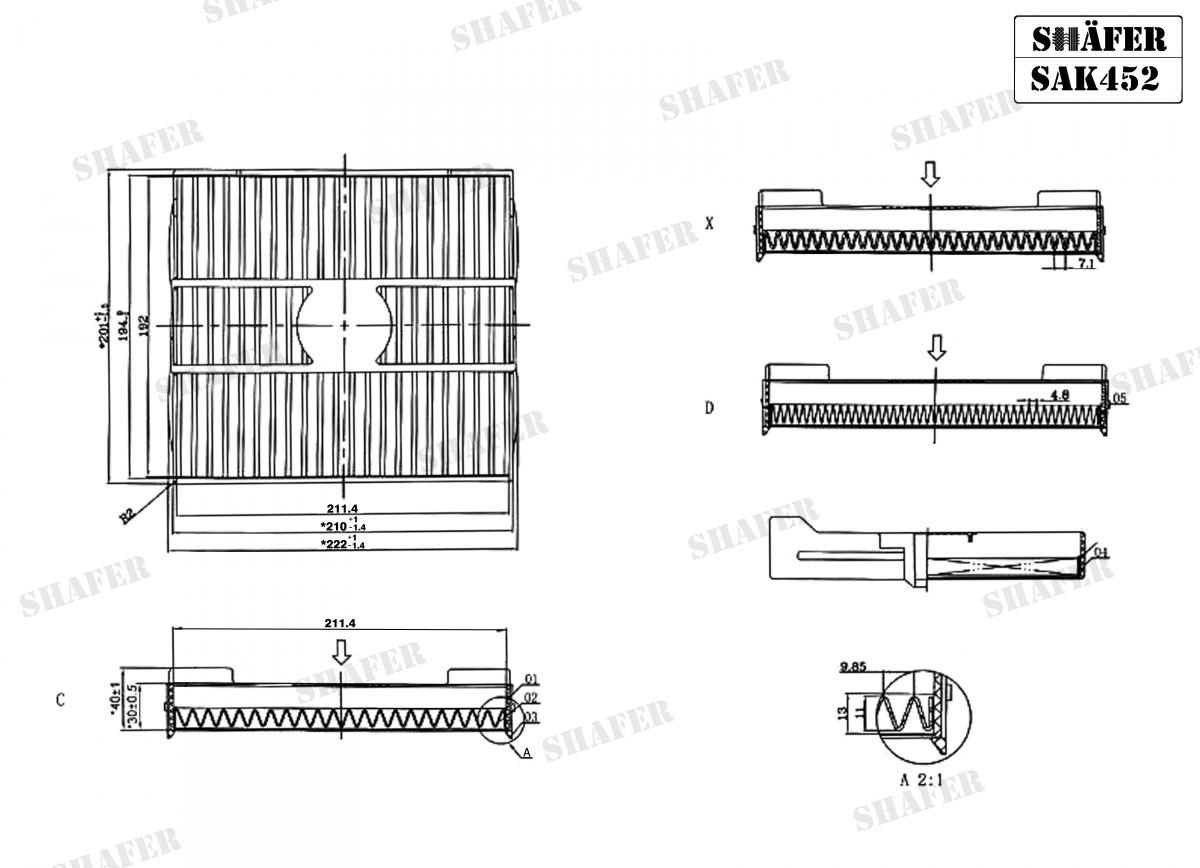 SHAFER - SAK452 - Фільтр салону вугіл. Subaru Forester 02-/X-Trail 2.0 02-/Nissan Murano 03-